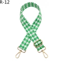 Macro view of green houndstooth jacquard shoulder strap with gold metal buckles - Light Green (R-12)