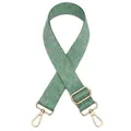 Détail de la bandoulière tissée vert et blanc avec boucle en métal doré - Vert Clair (N° 12)