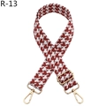 Detail of red houndstooth woven bag strap with adjustable light gold metal buckles - Brick Red (R-13)