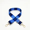 Close-up of blue and black checkered bag strap with adjustable gold zinc alloy buckle - Silver Clasp / No.9 Sky Blue Plaid