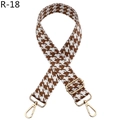 Detail of adjustable houndstooth weave shoulder strap with gold metal lobster clasps - Dark Brown (R-18)