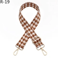 Detailansicht des Hahnentritt-Umhängeriemens mit goldenen Schnallen und verstellbarer Länge - Silberverschluss / Braun (R-19)