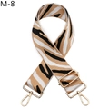 Close-up of zebra pattern wide replacement bag strap with golden metal hooks - Brown (M-8)
