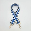 Close-up of blue and white gingham woven canvas strap with adjustable gold hardware - Silver Clasp / No.15 Blue White Gingham