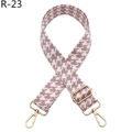 Detail of pink houndstooth bag strap with adjustable gold buckle and swivel hooks - Light Pink (R-23)