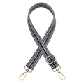 Détail de la bandoulière tissée réglable avec motif géométrique de vagues noir et blanc - No 2 Vagues Bleu Foncé