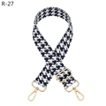 Detail of adjustable black and white houndstooth bag strap with shiny gold metal hooks - Blue (R-27)