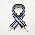 Adjustable 5cm wide shoulder strap for women bags with navy and silver stripes - Blue Gold Buckle