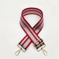 Adjustable 5cm wide shoulder strap with red and silver metallic weave and gold clips - Red Gold Buckle
