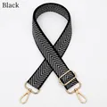 Adjustable black and white herringbone replacement strap with polished gold hardware buckles - Black