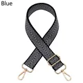 Detail of adjustable blue and white herringbone woven strap with gold rotating hooks - Blue