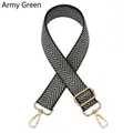 Detail of army green nylon woven bag strap with golden metal swivel hooks and buckles - Army Green