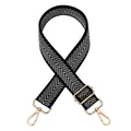 Close-up of silver thread weaving on adjustable bag strap with gold metal lobster clasps - Silver Lurex