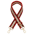 Detail of red leopard print bag strap with golden metallic weave and lobster clasps - Orange Red with Silver Buckle