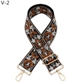 Dettaglio della tracolla jacquard stile etnico con motivi floreali e ganci in metallo oro - V-2 Ipomea Nero Marrone
