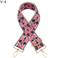 Close-up of ethnic jacquard strap showing pink floral patterns and gold metal hardware - Pink Morning Glory (V-4) / Silver