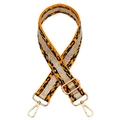 Nahaufnahme von Leoparden-Taschengurt mit goldenem Glitzerstreifen und Metallverschluss - Orange mit Silberschnalle