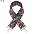 Dettaglio della tracolla jacquard etnica con ganci dorati e ricami bordeaux scuro - V-6 Ipomea Rosso Blu