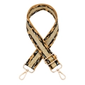 Details des verstellbaren Taschenriemens mit Leopardenmuster, Goldstreifen und Karabiner - Gelbes Gurtband mit silberner Schnalle