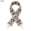 Dettaglio del ricamo floreale vintage su tracolla spessa in tessuto con ganci dorati - V-8 Ipomea Grigio Chiaro Marrone