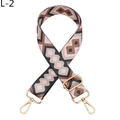 Detail view of thickened geometric jacquard bag strap with golden metal swivel hooks - Dark Gray and Pink Diamond (L-2)