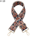 Detail view of ethnic jacquard bag strap with orange and blue floral embroidery - V-10 Brown Morning Glory / Silver Clasp