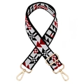 Detail of red and black geometric woven purse strap with polished gold-tone metal hooks - Black