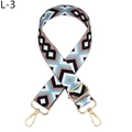 Close-up of geometric jacquard bag strap with gold metal hooks and adjustable buckle - Black and Light Blue Diamond (L-3)
