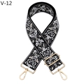 Dettaglio della tracolla jacquard etnica con moschettoni e fibbie in metallo dorato - V-12 Ipomea Bianco e Nero