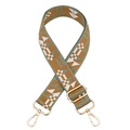 Detail showing jacquard canvas bag strap with geometric ethnic pattern and gold metal hooks - Matcha Green