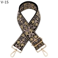 Dettaglio della tracolla etnica jacquard con motivi dorati e moschettoni in metallo - V-15 Ipomea Nero Rosa Chiaro
