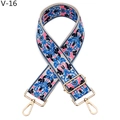 Detail of colorful floral jacquard bag strap with gold metal hooks and adjustable buckle - V-16 Blue Morning Glory / Silver Clasp