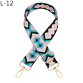 Close-up of geometric diamond pattern woven bag strap with golden lobster clasps - Black and Pink Diamond (L-12)
