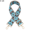 Dettaglio della tracolla larga in jacquard floreale vintage con fibbie dorate - V-20 Ipomea Celeste