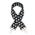 Dettaglio tracolla jacquard a pois regolabile con ganci a moschettone in metallo oro - Chiusura in Argento / Blu