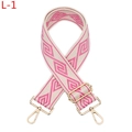 Detail of adjustable beige and pink geometric rhombus woven bag strap with gold metal hooks - Silver Clasp / Rose Geometric Pattern (L-1)
