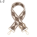 Close-up of geometric diamond weave pattern and gold metal buckle on adjustable bag strap - Silver Clasp / Coffee Geometric Pattern (L-2)