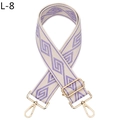 Macro shot of colorful geometric diamond pattern bag strap with gold metal buckle - Silver Clasp / Purple Geometric Pattern (L-8)