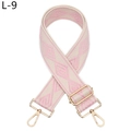 Close-up of adjustable pink geometric diamond pattern shoulder strap with gold metal hooks - Silver Clasp / Pink Geometric Pattern (L-9)