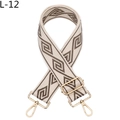 Bandoulière large réglable avec motifs géométriques et crochets dorés en métal - Motif Géométrique Khaki (L-12)