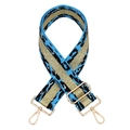 Wide adjustable leopard print bag strap with blue leopard pattern and gold metallic accents - Lake Blue Pink Spot Gunmetal Buckle