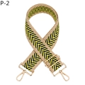 Detailansicht verstellbarer Taschenriemen mit gelbem V-Muster und Goldbeschlägen - Silberverschluss / Khaki Gelb Schwarz Streifen (P-2)