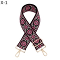 Close-up of pink floral jacquard embroidery on adjustable bag strap with gold metal hooks - Black Background Rose Red Flower (X-1)