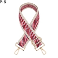 Détail de bandoulière tissée réglable avec motifs flèches et mousquetons en métal doré - Bord Khaki Rouge Rayure (P-8)
