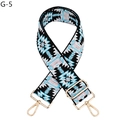 Close-up of ethnic style embroidered bag strap with golden hardware and geometric patterns - Black Background Light Blue (G-5)