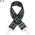 Detail of ethnic floral jacquard strap with gold-tone metal lobster clasps and buckle - Silver Clasp / Black Background Green Flower (X-3)