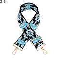 Close-up of ethnic geometric pattern wide bag strap with gold metal lobster clasps - Black Background Lake Blue (G-6)
