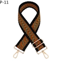 Détail de la bandoulière réglable avec motifs chevrons orange et vert brodés - Bord Noir Marron Rayure (P-11)