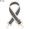 Détail de la bandoulière tissée à chevrons noir et blanc avec mousquetons dorés - Bord Khaki Noir Gris Rayure (P-12)