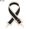 Détail de la bandoulière jacquard réglable avec motif chevron vert et noir et clips dorés - Khaki Vert Foncé Rayure (P-13)